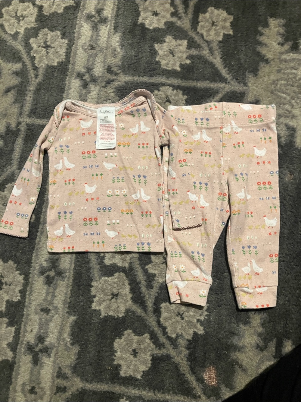 Baby Boden Pink Chick & Floral Two-Piece Pajama Set